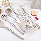 12-piece silicone kitchen utensil set with stainless steel handles and storage holder