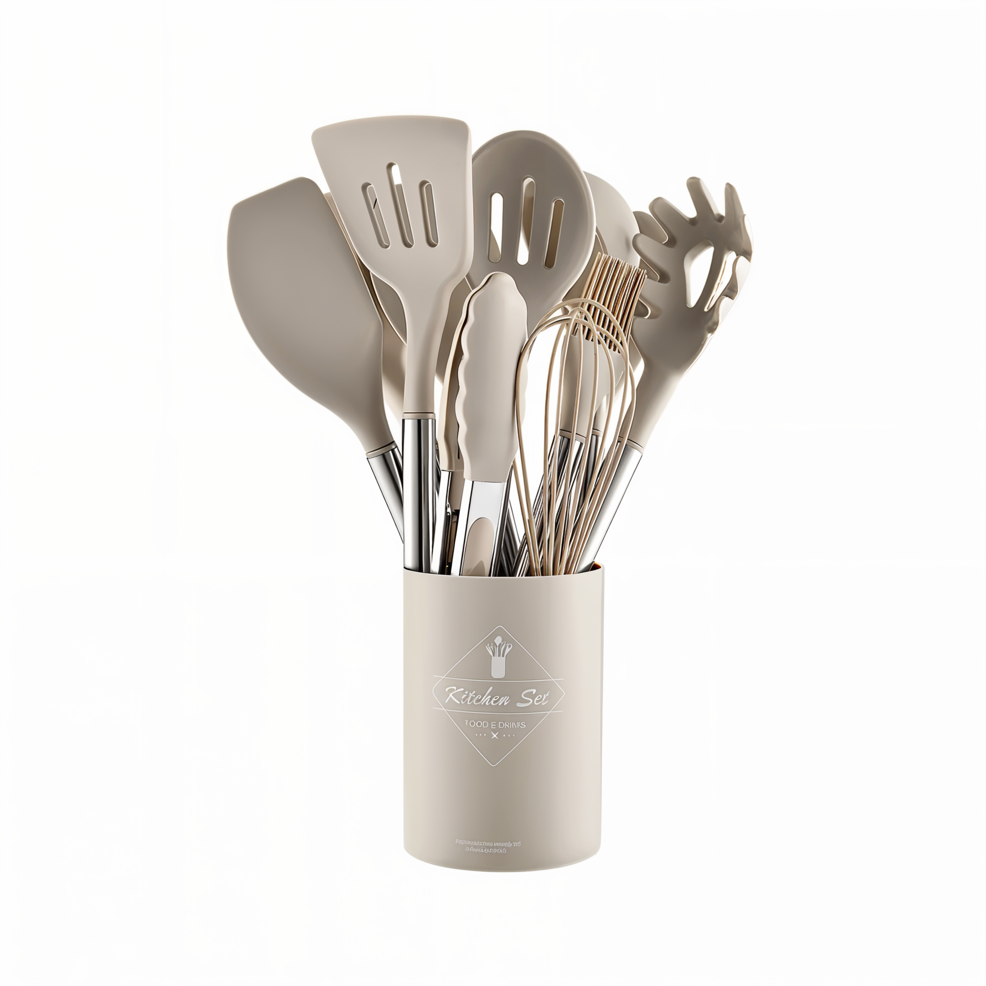 12-piece silicone kitchen utensil set with stainless steel handles and storage holder