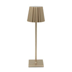Dimmable rechargeable wireless LED table lamp with pleated shade warm white light
