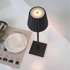 Dimmable rechargeable wireless LED table lamp with pleated shade warm white light