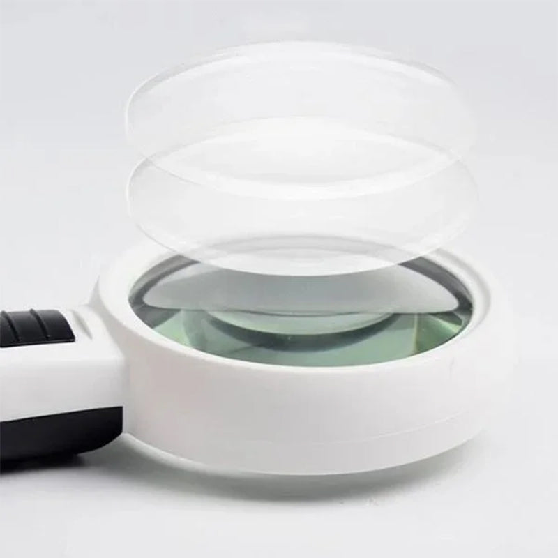Magnifying glass with LED light, 30x optical magnification, reading aid for seniors
