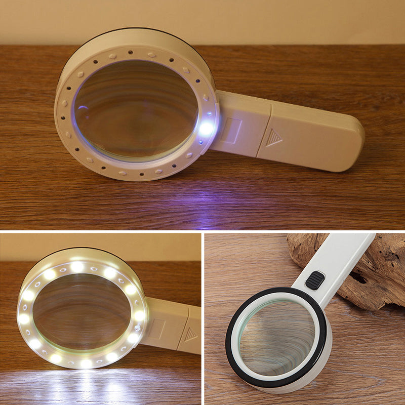 Magnifying glass with LED light, 30x optical magnification, reading aid for seniors