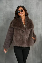 Women's faux fur jacket fluffy coat in beige, grey, brown and black