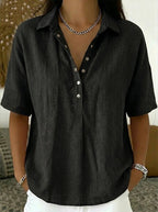 Women casual button-up collar shirt relaxed fit lightweight breathable