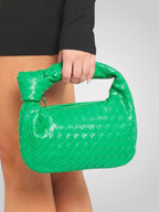 Women mini bag with woven knot top handle in eco-leather zip closure