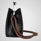 Women's two-tone leather handbag, shoulder bag in black, coffee and red