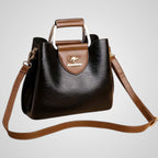 Women's two-tone leather handbag, shoulder bag in black, coffee and red