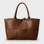 Women's woven panel tote bag with bow detail, oversized shoulder carry