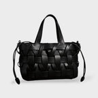 Women handwoven crossbody handbag with top handle in vegan leather