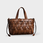 Women handwoven crossbody handbag with top handle in vegan leather