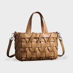 Women handwoven crossbody handbag with top handle in vegan leather