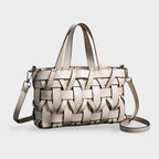 Women handwoven crossbody handbag with top handle in vegan leather