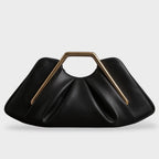Clutch bag with origami folds and polished gold hexagonal handle in microfiber leather