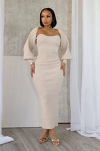 Women Long Sleeve Midi Dress Bodycon Balloon Sleeves | Soraya