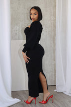 Women Long Sleeve Midi Dress Bodycon Balloon Sleeves | Soraya