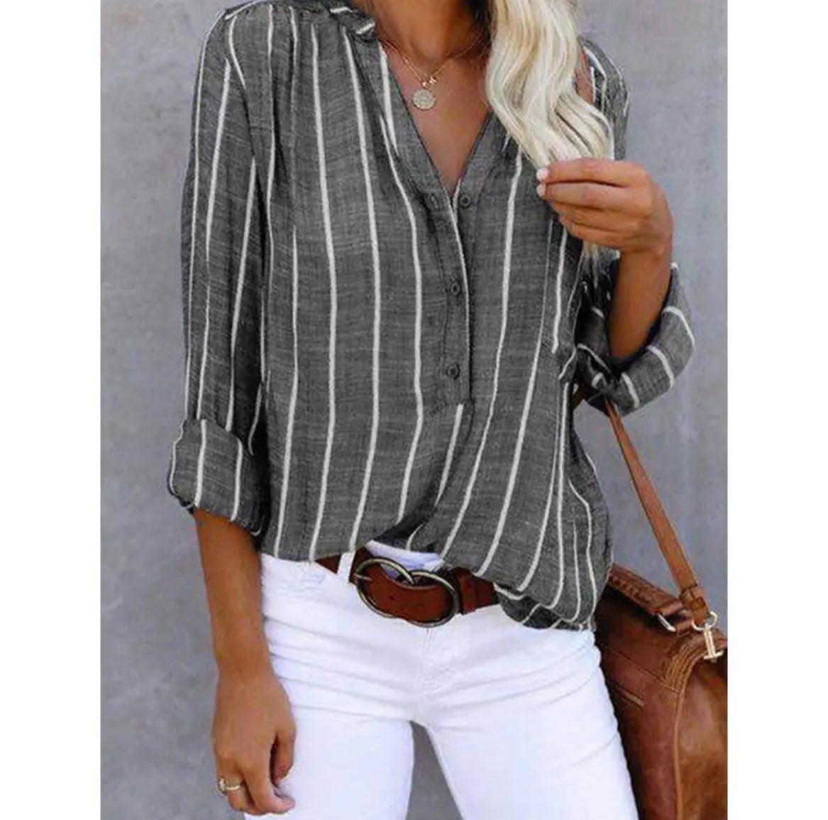 Women striped blouse long sleeve relaxed fit in multiple colours