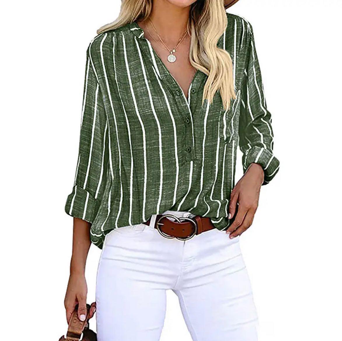 Women striped blouse long sleeve relaxed fit in multiple colours