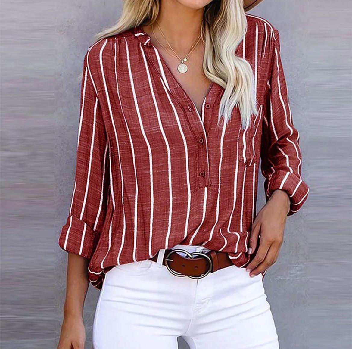 Women striped blouse long sleeve relaxed fit in multiple colours