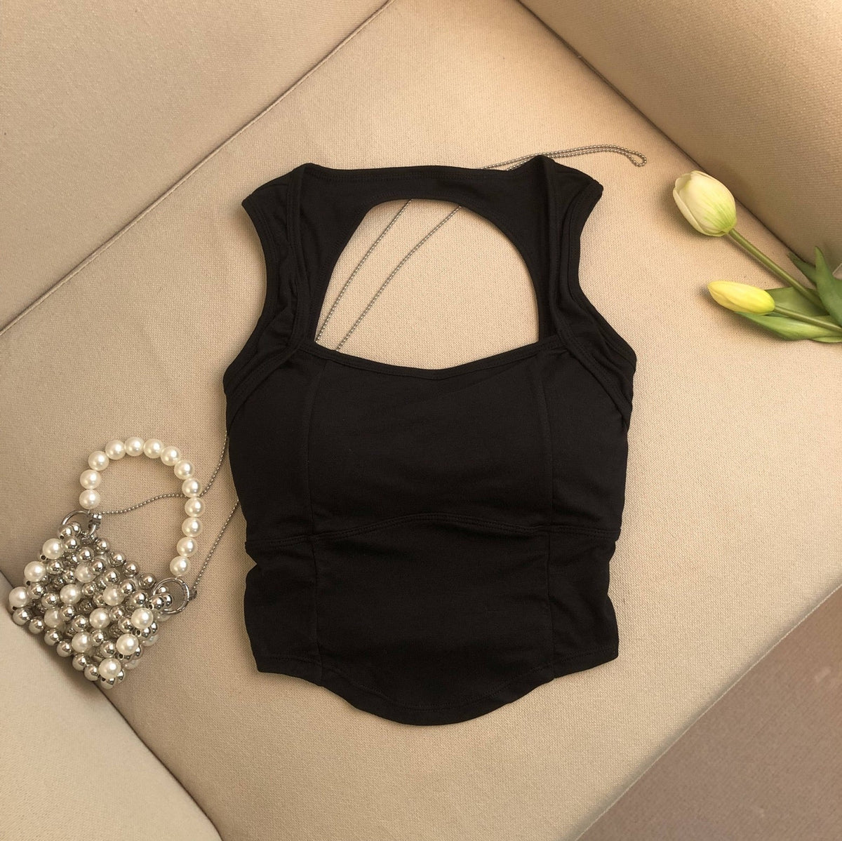 Crop Top Square Neck Built In Bra Padded Cotton | Mira