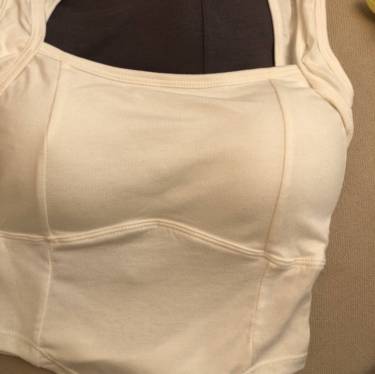 Crop Top Square Neck Built In Bra Padded Cotton | Mira