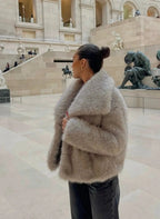 Women's faux fur jacket fluffy coat in beige, grey, brown and black