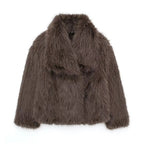 Women's faux fur jacket fluffy coat in beige, grey, brown and black