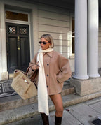 Women's oversized wool coat in brown and black, soft relaxed winter fit