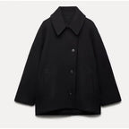 Women's oversized wool coat in brown and black, soft relaxed winter fit