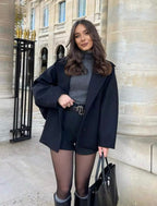 Women's oversized wool coat in brown and black, soft relaxed winter fit