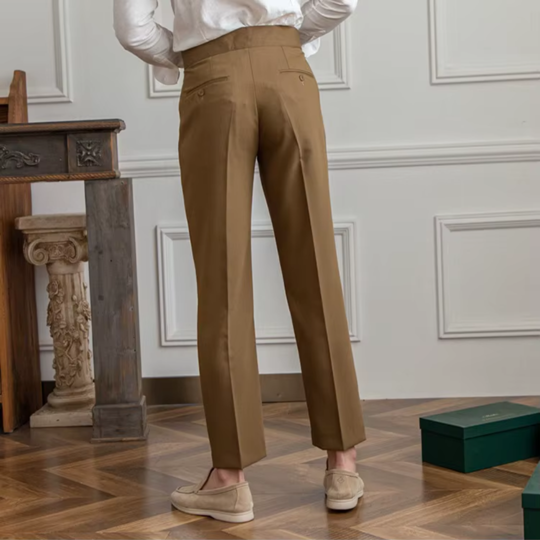 Men pleated high waist chino trousers in classic tailored fit