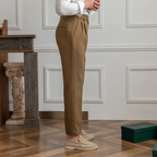 Men pleated high waist chino trousers in classic tailored fit