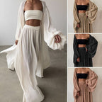 Women's 3-piece summer set with blazer, wide-leg trousers and top, S–3XL