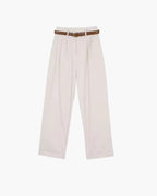 Women high waist wide leg pleated trousers with belt in cream and khaki