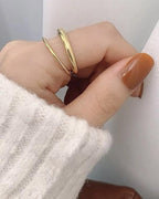 Gold tone infinity band ring for women, adjustable open spiral stainless steel