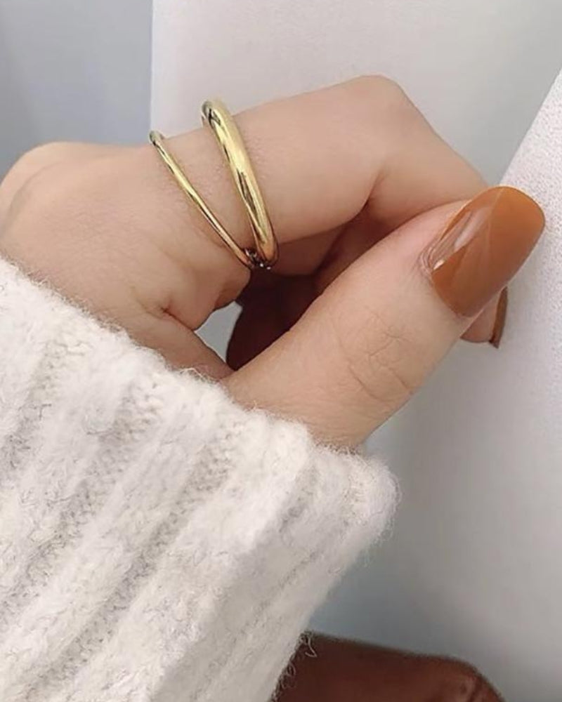 Gold tone infinity band ring for women, adjustable open spiral stainless steel