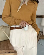 Women high waist wide leg pleated trousers with belt in cream and khaki