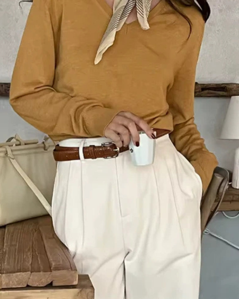 Women high waist wide leg pleated trousers with belt in cream and khaki