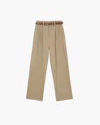 Women high waist wide leg pleated trousers with belt in cream and khaki