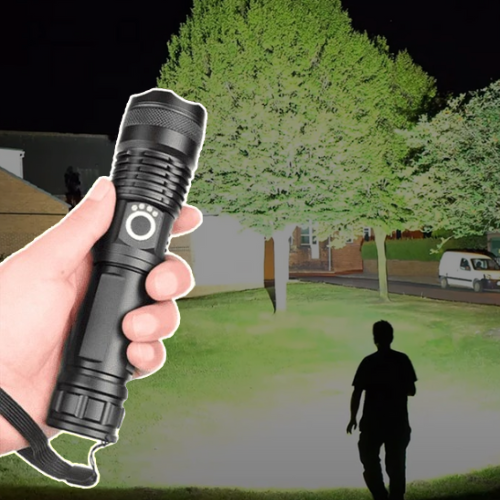 High-power XHP50 flashlight 90000 lumens, zoomable, USB rechargeable, waterproof