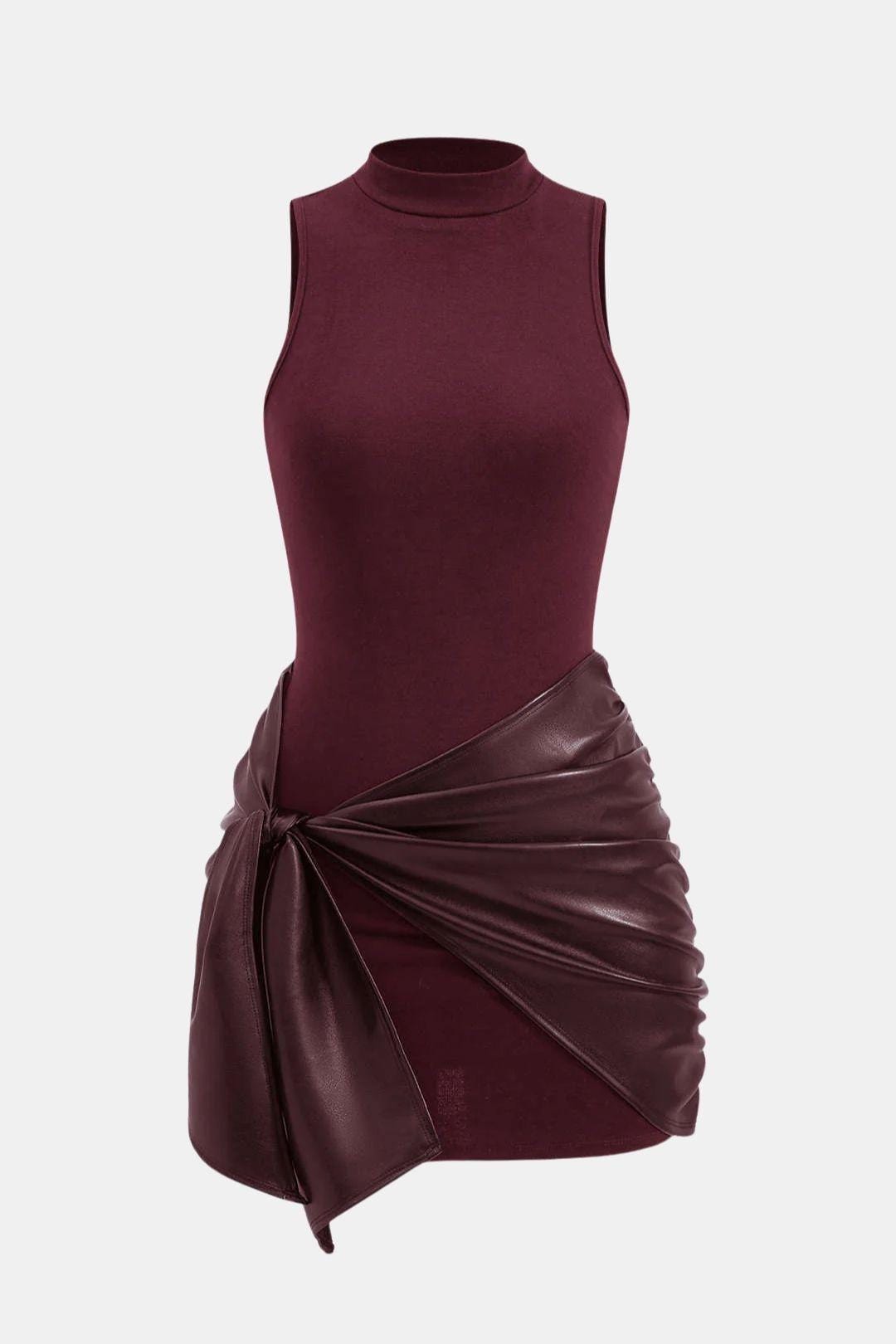 Women's halter neck mini party dress, fitted silhouette in black, burgundy and brown