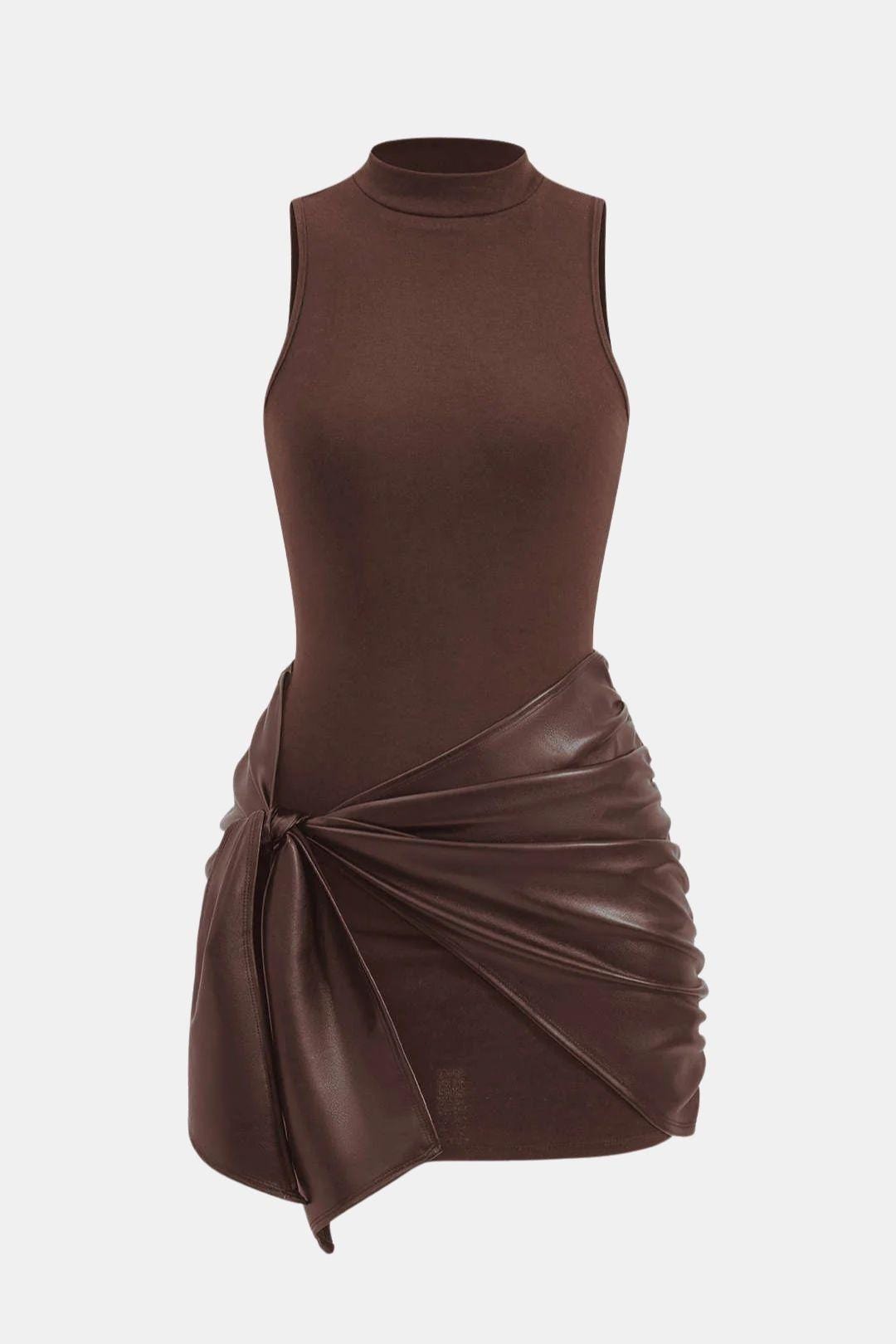 Women's halter neck mini party dress, fitted silhouette in black, burgundy and brown