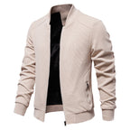 Men zip up bomber jacket with quilted shoulder detail and ribbed collar