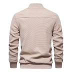Men zip up bomber jacket with quilted shoulder detail and ribbed collar