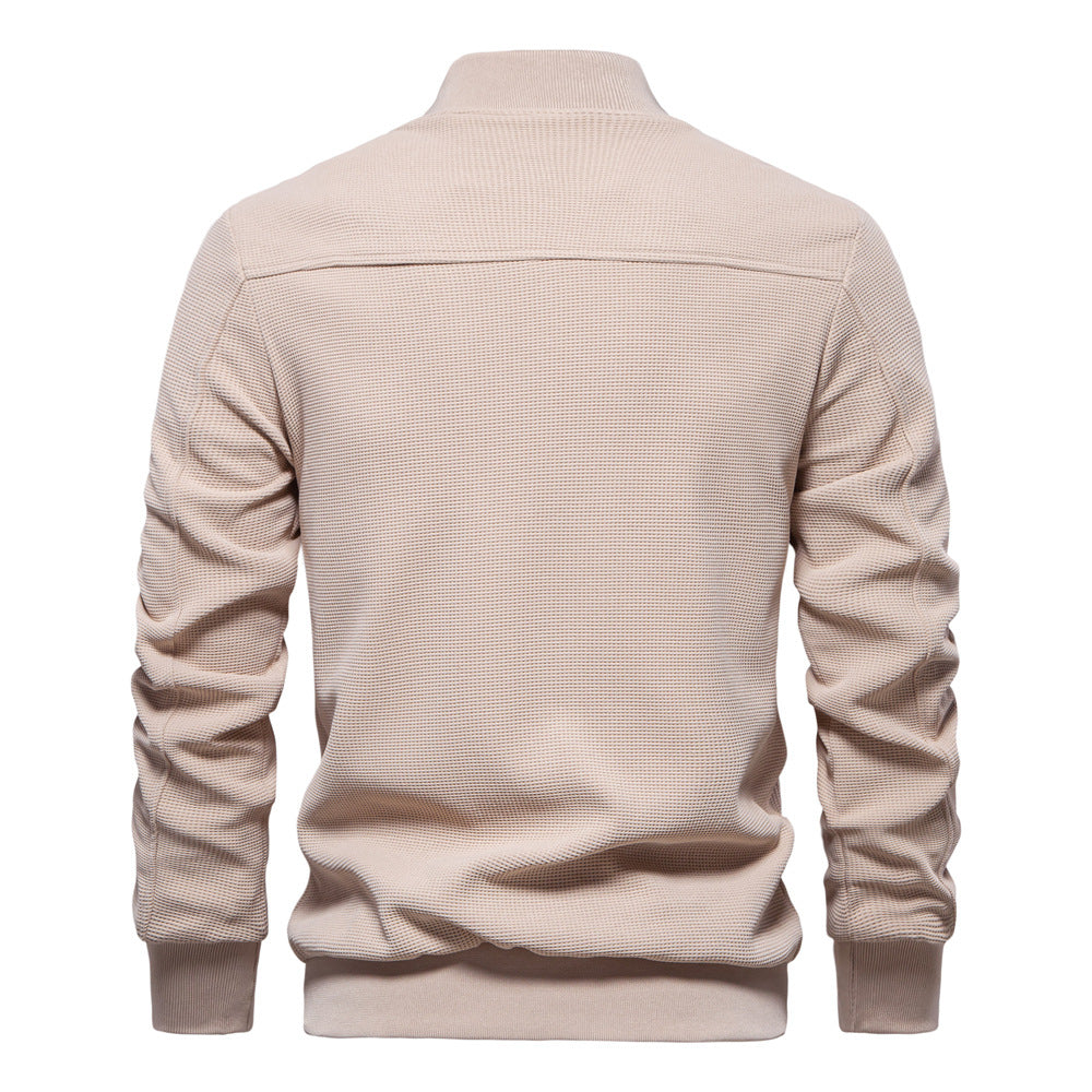 Men zip up bomber jacket with quilted shoulder detail and ribbed collar
