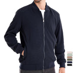 Men zip up bomber jacket with quilted shoulder detail and ribbed collar