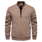 Men zip up bomber jacket with quilted shoulder detail and ribbed collar