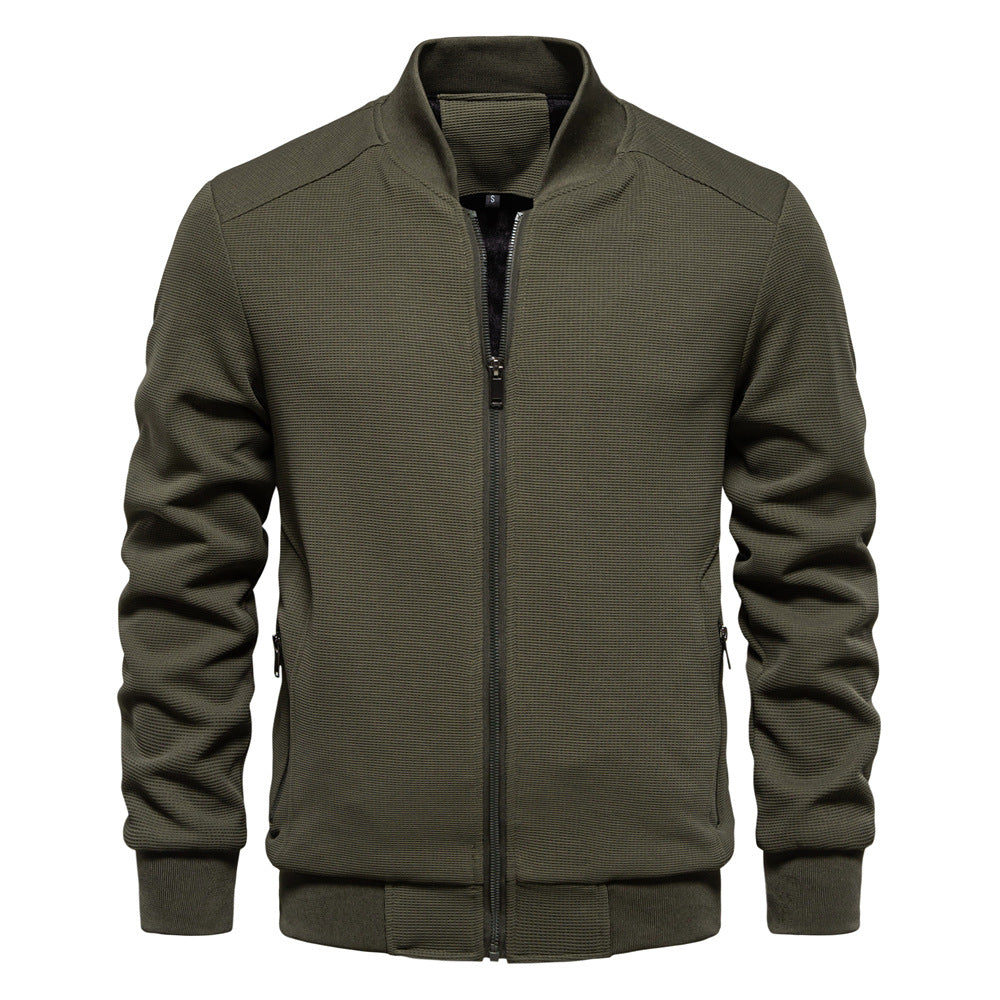 Men zip up bomber jacket with quilted shoulder detail and ribbed collar