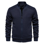 Men zip up bomber jacket with quilted shoulder detail and ribbed collar