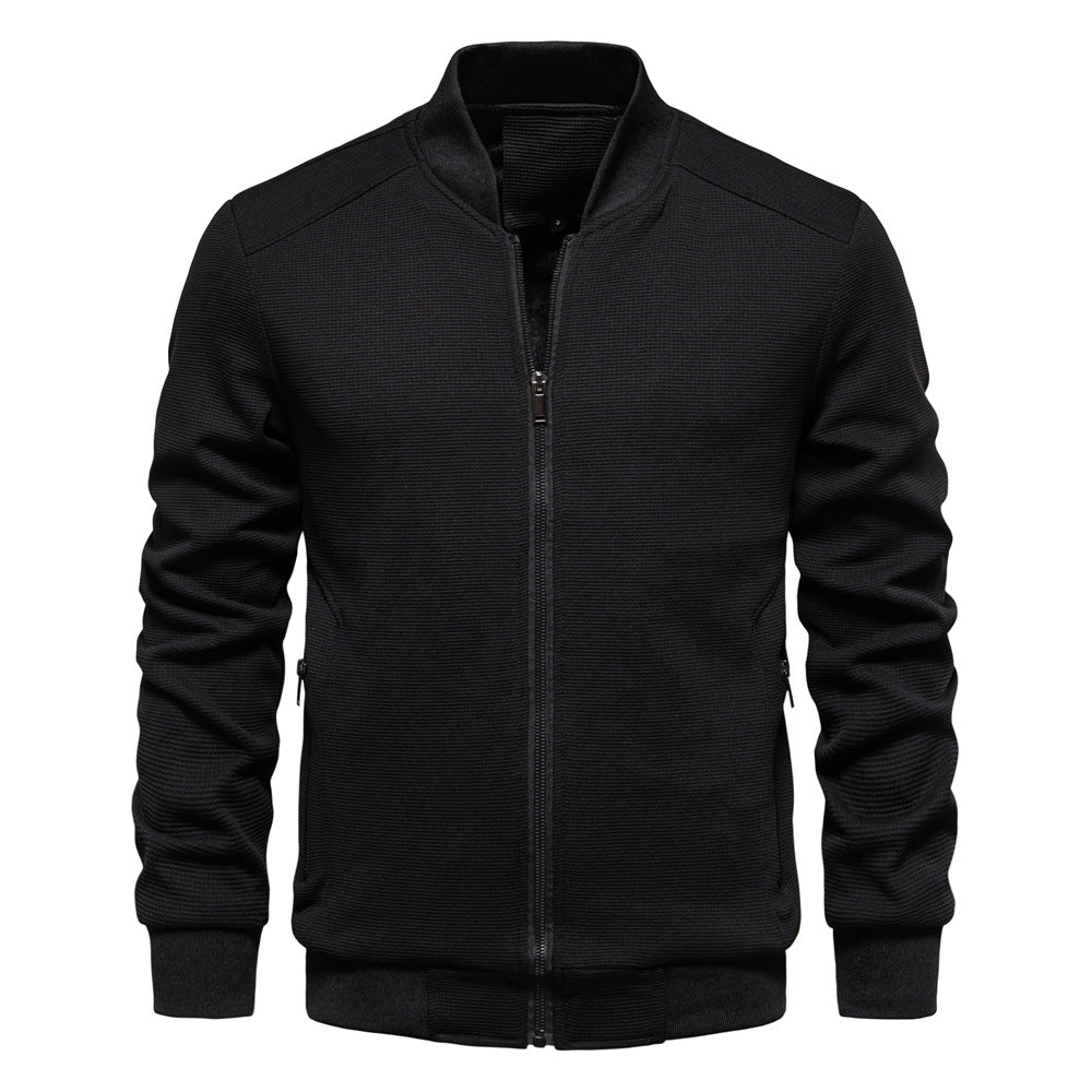 Men zip up bomber jacket with quilted shoulder detail and ribbed collar