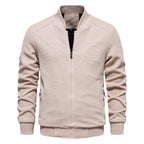 Men zip up bomber jacket with quilted shoulder detail and ribbed collar
